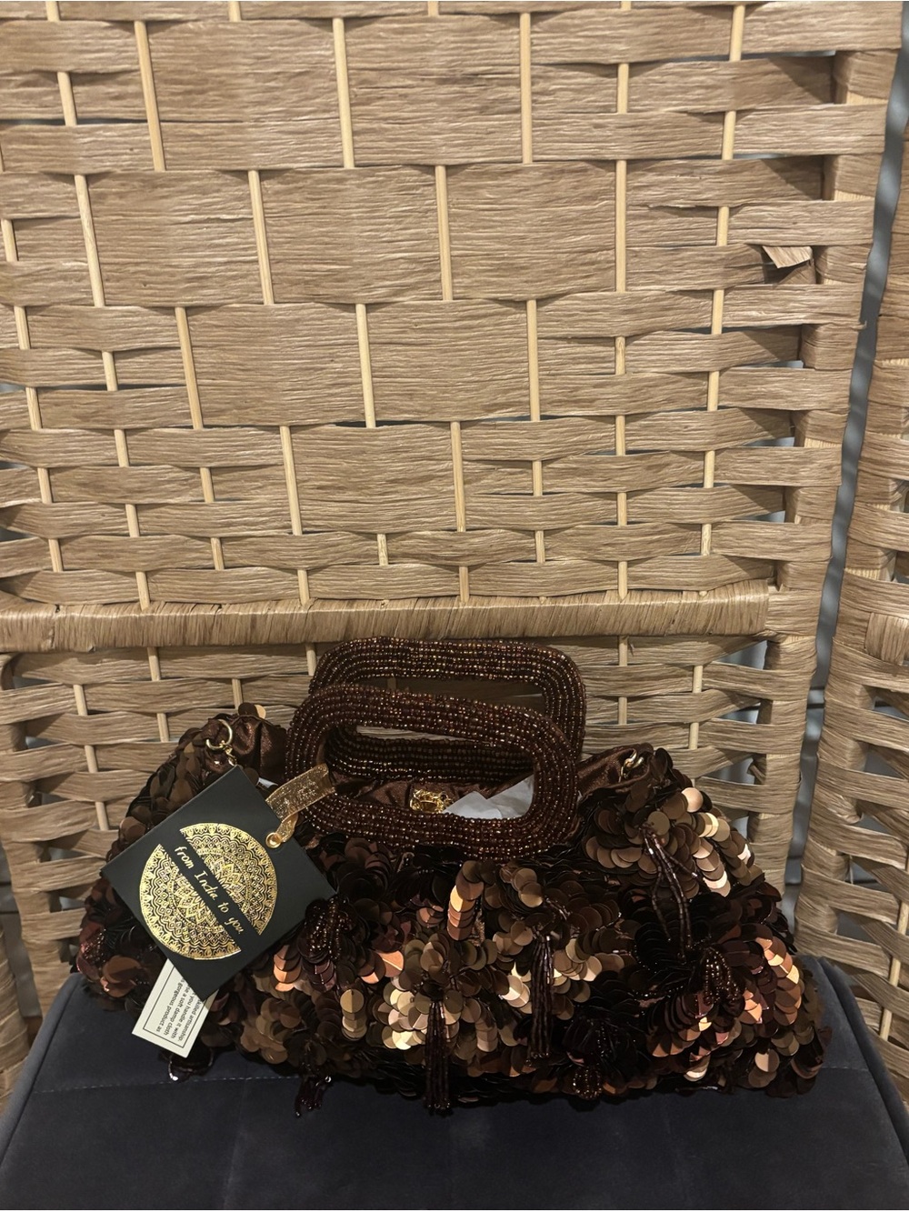 Sequin-Embellished Evening Clutch in Dark Brown - Picture 2 of 5